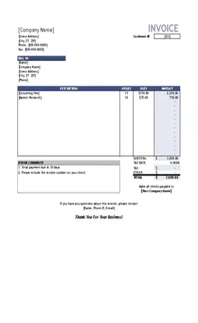 Service Invoice With Hourly Rate