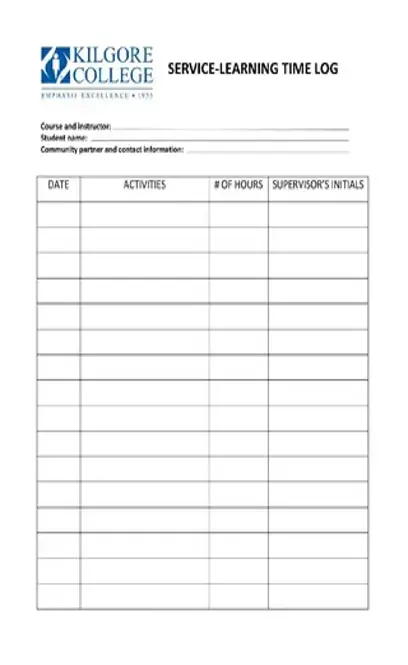 Service Learning Daily Time Log Template