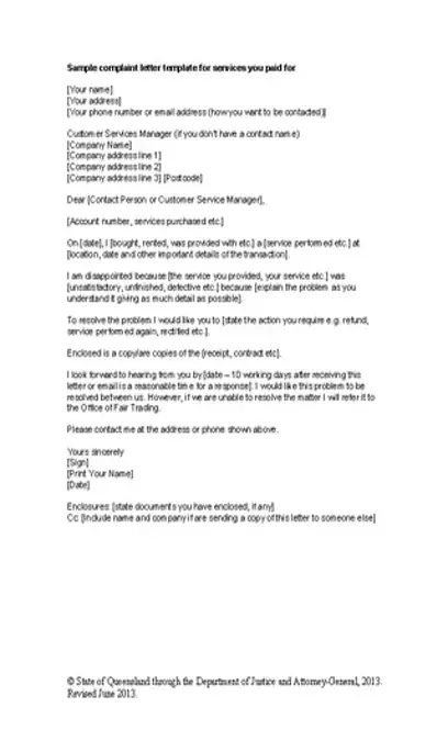 Services Complaint Letter Template Word Doc Download