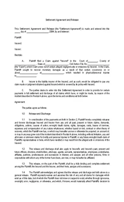 Settlement Agreement Template