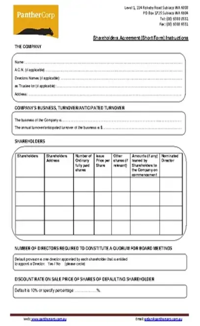 Shareholder Agreement Template