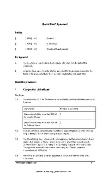 Shareholders Agreement Sample 1