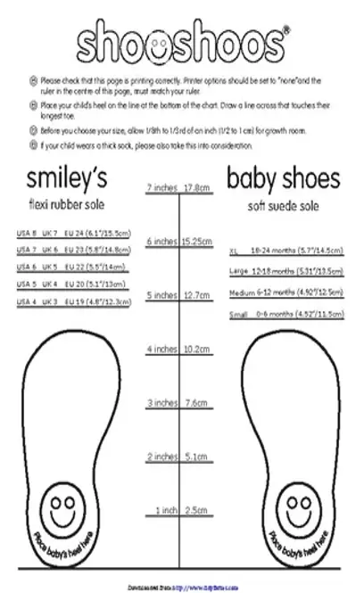 Shooshoos Sizing Chart