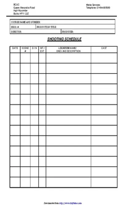 Shooting Schedule