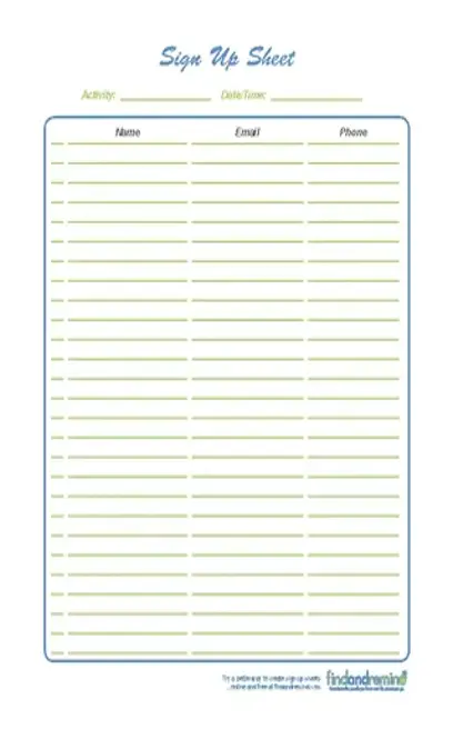 Sign Up Sheet Template Pdf