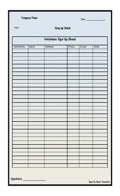 Sign Up Sheet Template