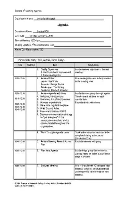 Simple Microsoft Meeting Agenda Template