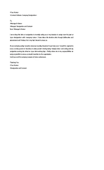 Simple Resignation Notice Letter Template Word Doc Download