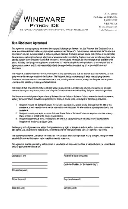 Simple Software Products Non Disclosure Agreement