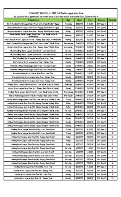 Sky Sport Schedule Template