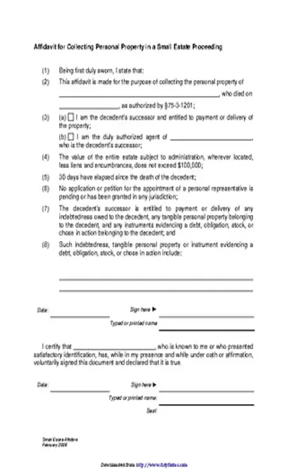 Small Affidavit Estate Form