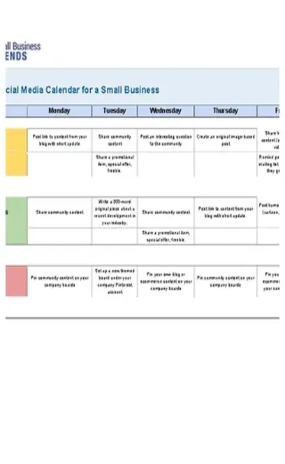 Social Media Calendar Template For Small Business