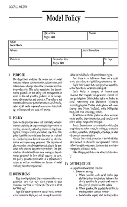 Social Media Model Policy Template