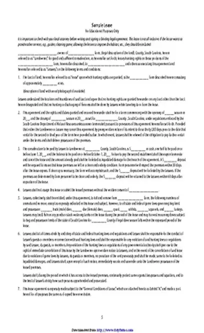 South Carolina Hunting Rights Lease Form