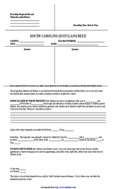 South Carolina Quitclaim Deed Form