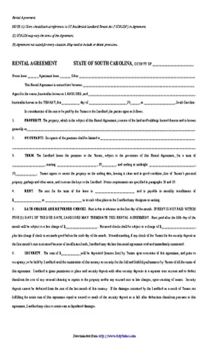 South Carolina Rental Agreement Template