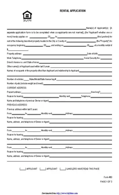 South Carolina Rental Application Form