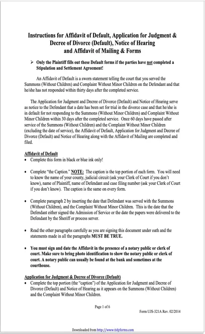 South Dakota Affidavit Of Default Application For Judgment And Decree Of Divorce Default Notice Of Hearing And Affidavit Of Mailing With Minor Children Form