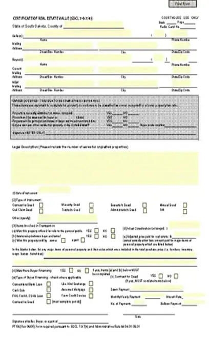 South Dakota Certificate Of Real Estate Value