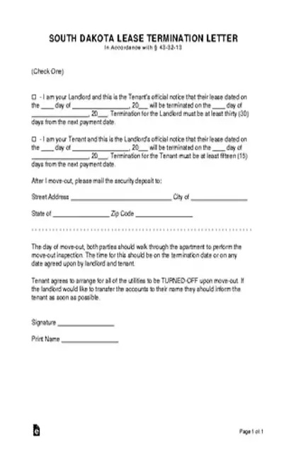 South Dakota Lease Termination Form