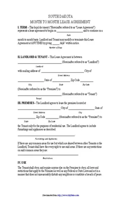 South Dakota Month To Month Lease Agreement