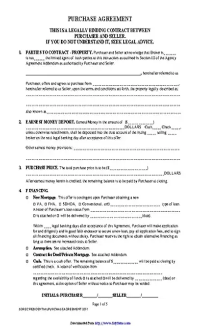 South Dakota Purchase Agreement Residental Sales Form