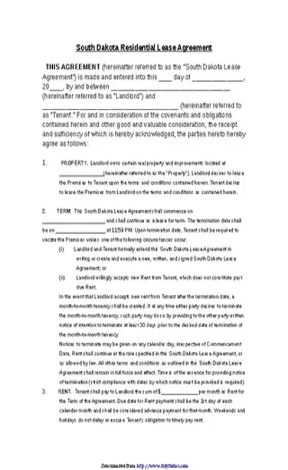 South Dakota Residential Lease Agreement Form