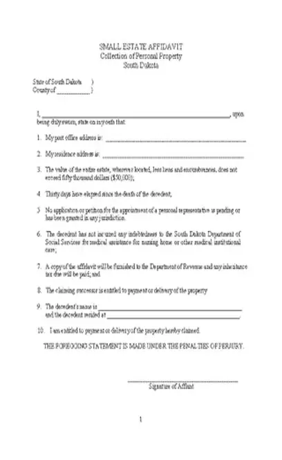 South Dakota Small Estate Affidavit Form