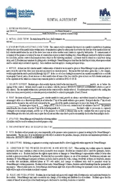 South Dakota Standard Lease Agreement Template