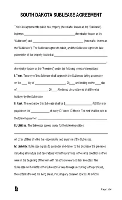 South Dakota Sublease Agreement Template