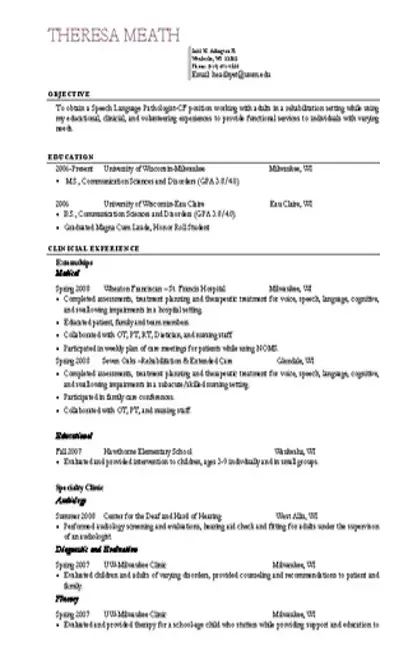 Speech Language Pathologist Resume