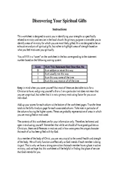 Spiritual Gifts Inventory Church Survey Pdf Template