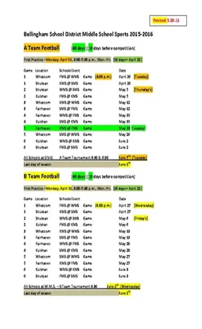 Sports Schedule Calendar Template