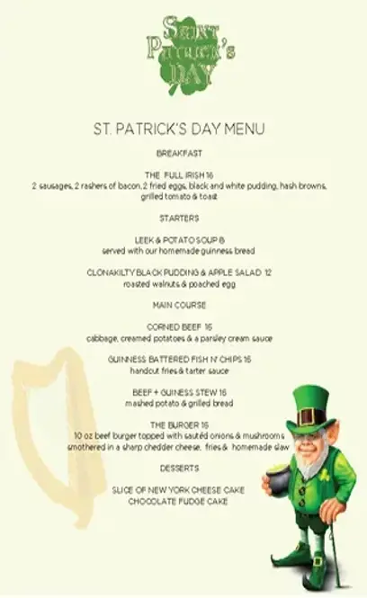 St Patrick Day Menu