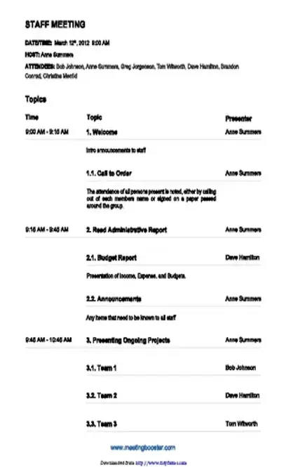 Staff Meeting Agenda Template