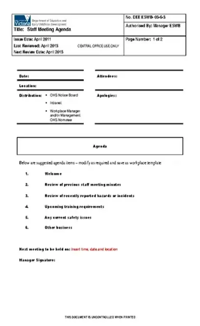 Staff Microsoft Meeting Agenda Template