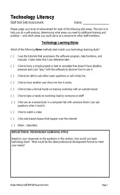 Staff Skill Self Assessment Template