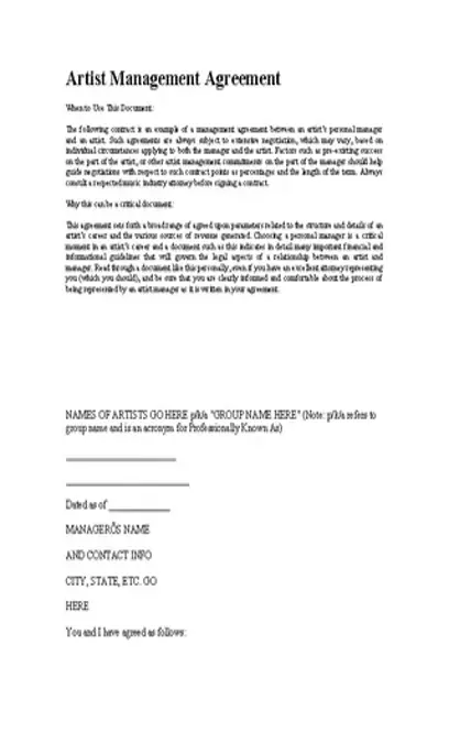 Standard Artist Management Agreement