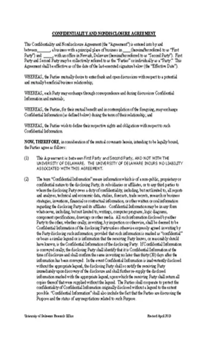 Standard Confidentiality Agreement Template