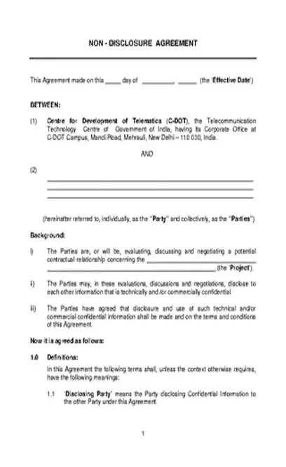 Standard Non Disclosure Agreement Template