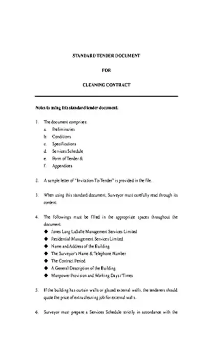 Standard Tender Document For Cleaning Contract Free Pdf