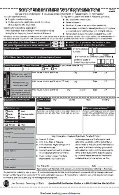 State Of Alabama Mail In Voter Registration Form