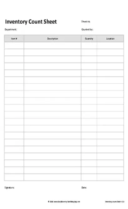 Stock Inventory Count Sheet