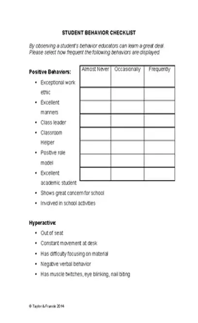 Student Behavior Checklist