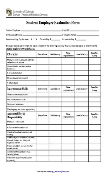 Student Employee Evaluation Form