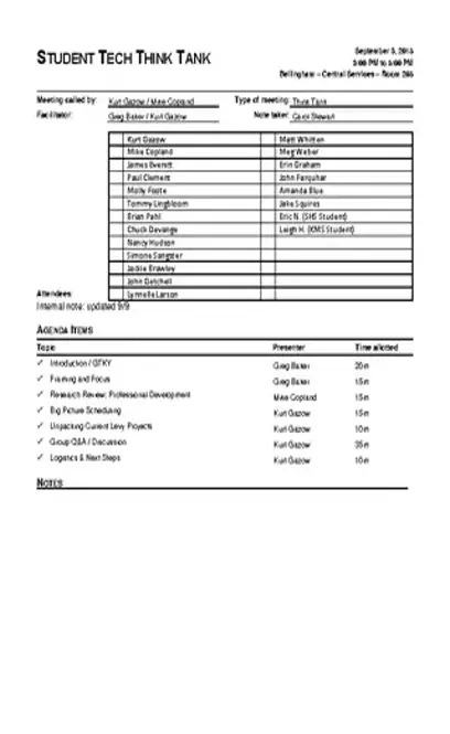 Student Informal Meeting Agenda Template