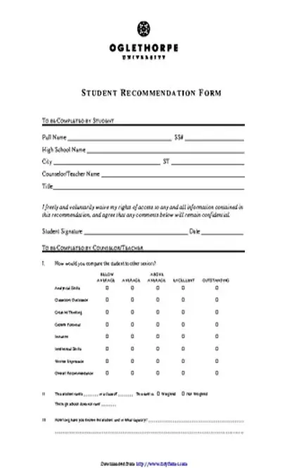 Student Recommendation Form