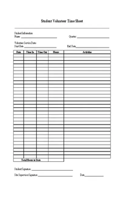 Student Volunteer Time Sheet