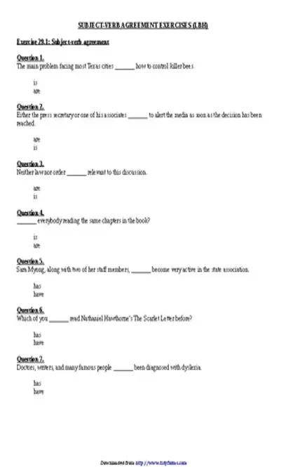 Subject Verb Agreement Exercises 2