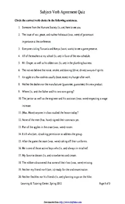 Subject Verb Agreement Quiz